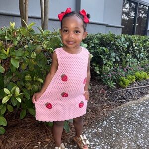 Zara Pink Crochet Dress with Strawberry Accents